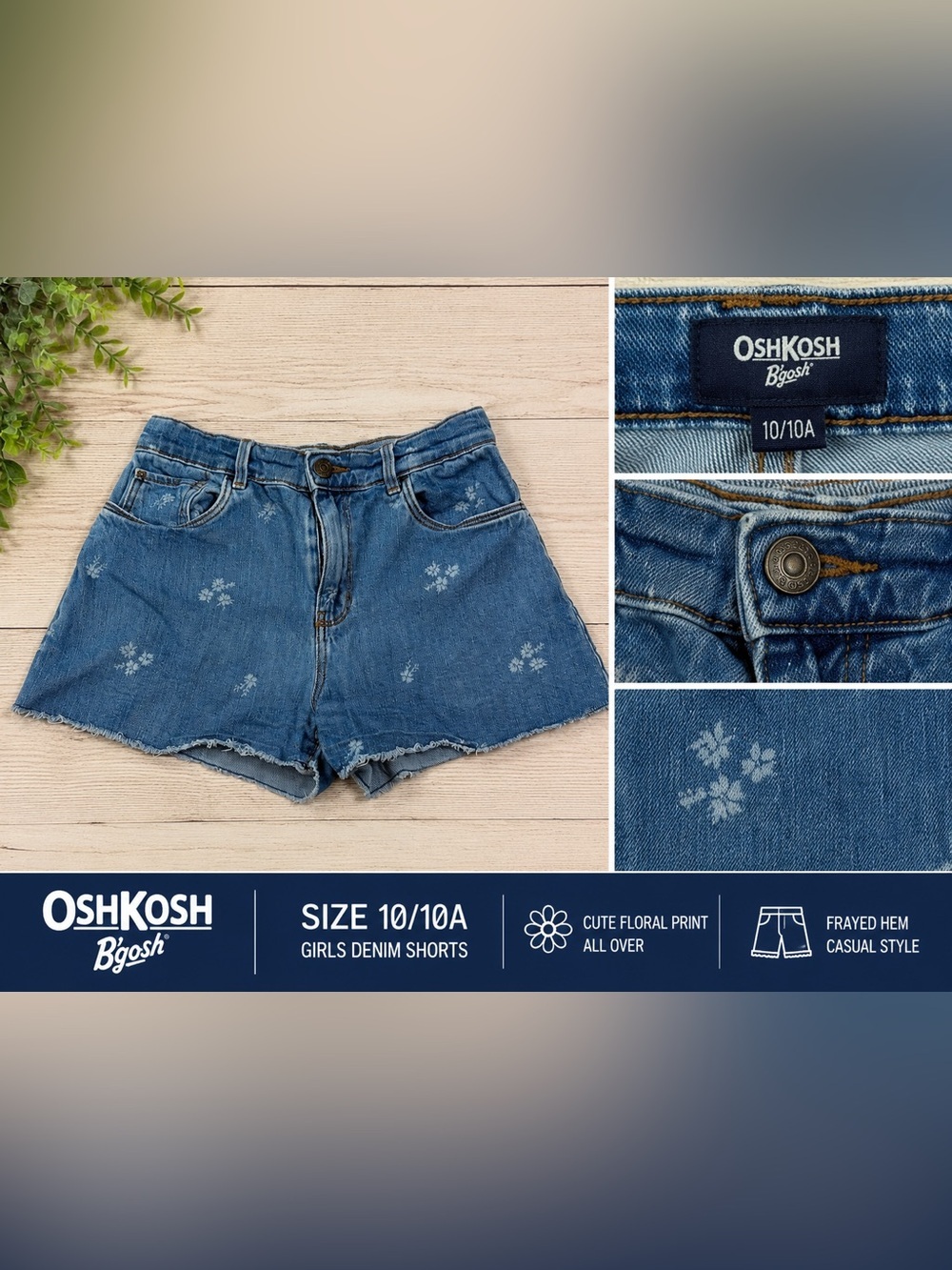 OshKosh B'gosh Blue Floral Denim Cutoff Shorts